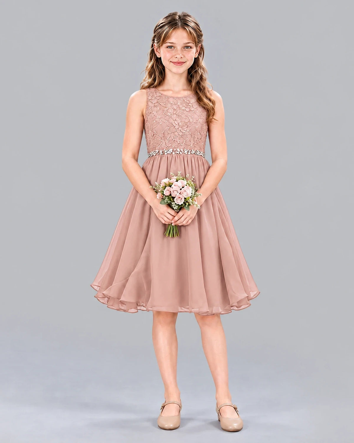 Dusty Rose A-line Girls Formal Dress Front