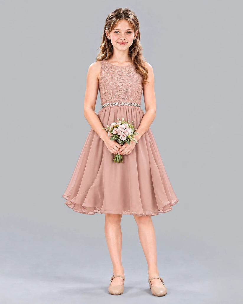 Dusty Rose A-line Girls Formal Dress Front
