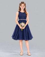 Navy Blue A-line Girls Formal Dress Front