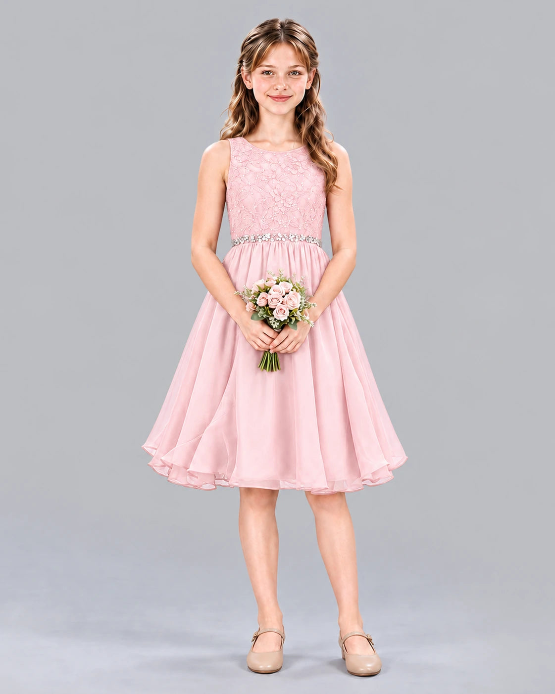 Pink A-line Girls Formal Dress Front