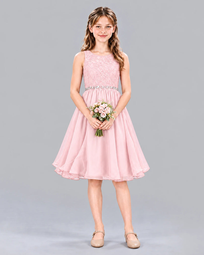 Pink A-line Girls Formal Dress Front
