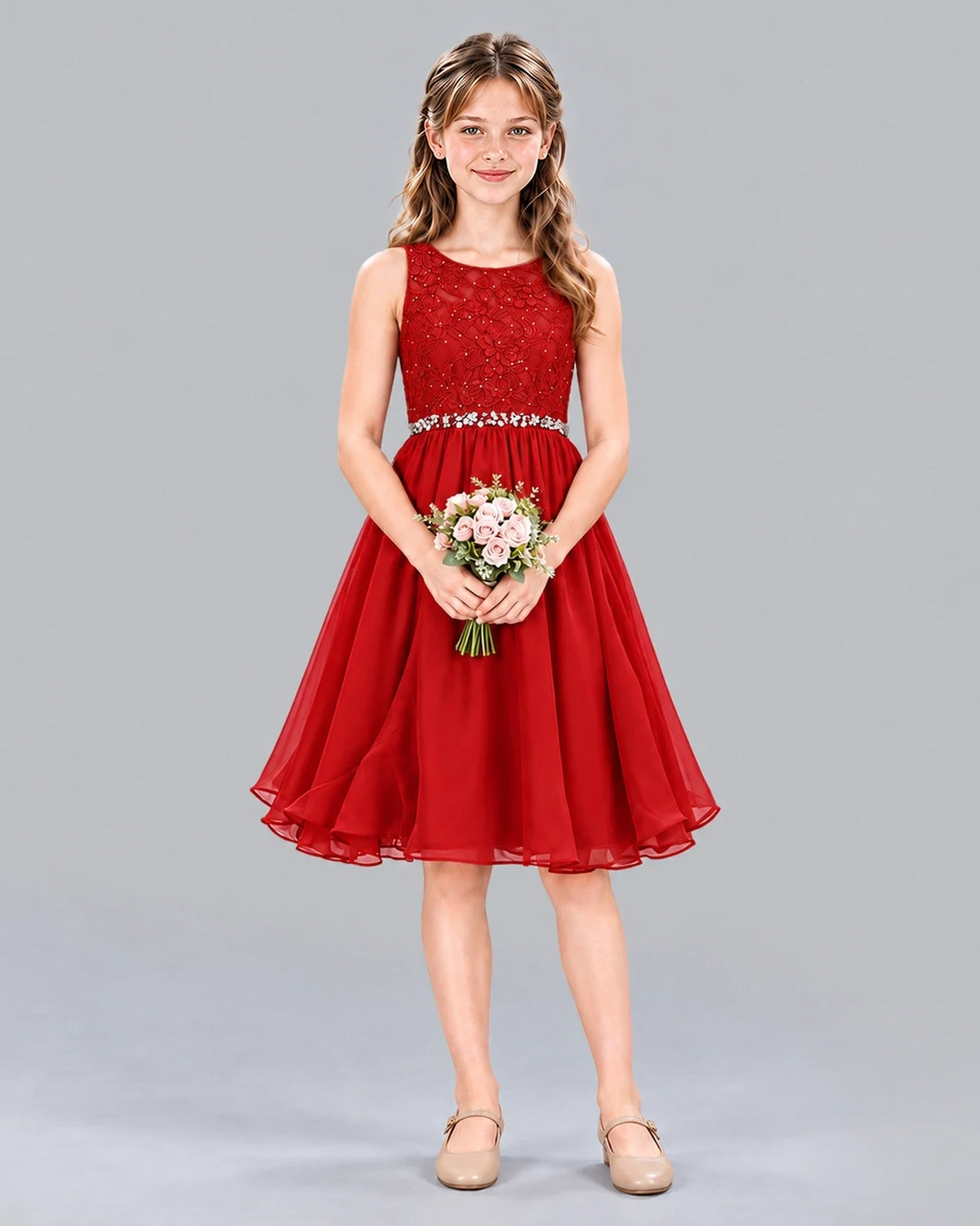 Red A-line Girls Formal Dress Front