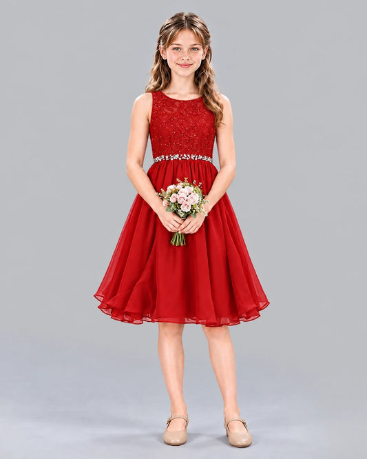 Red A-line Girls Formal Dress Front