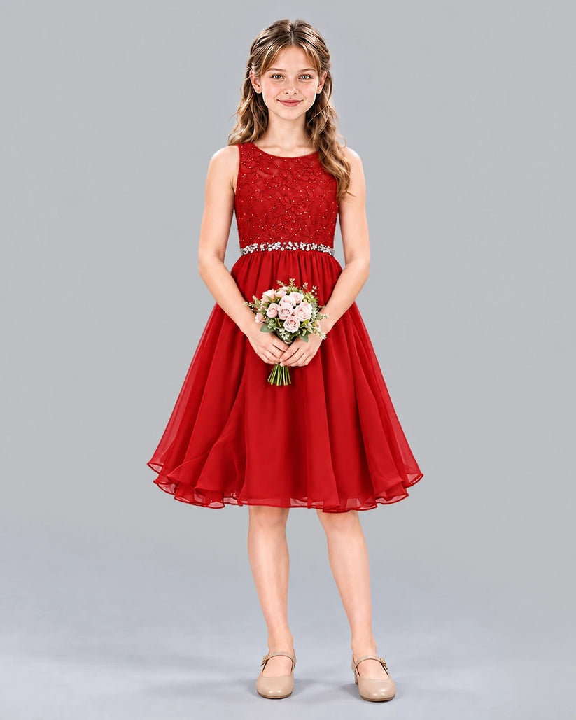 Red A-line Girls Formal Dress Front