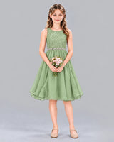 Sage Green A-line Girls Formal Dress Front