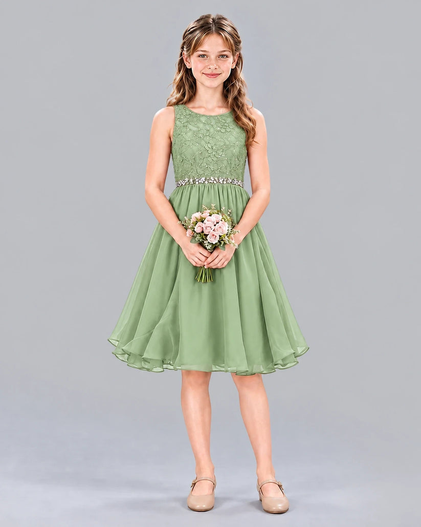 Sage Green A-line Girls Formal Dress Front