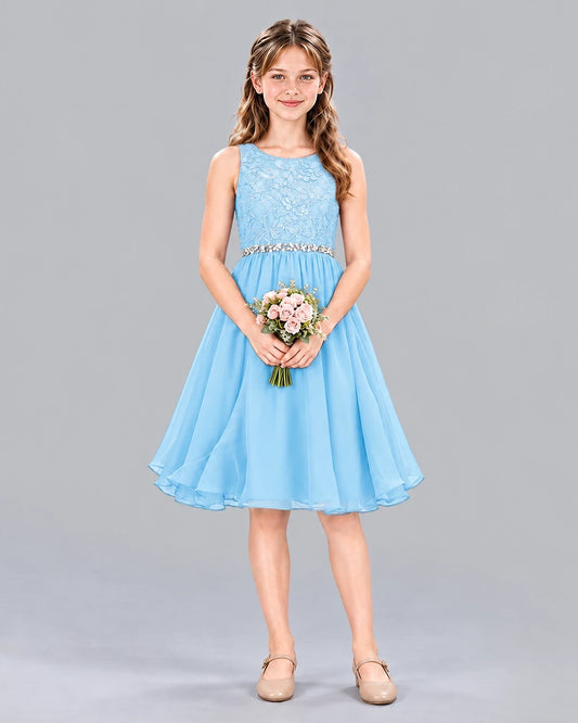 Sky Blue A-line Girls Formal Dress Front