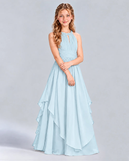 Baby Blue A-line Junior Bridesmaid Dress Front