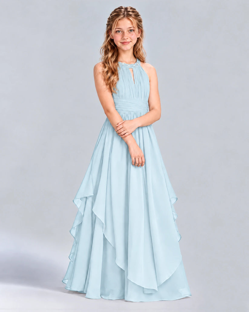 Baby Blue A-line Junior Bridesmaid Dress Front