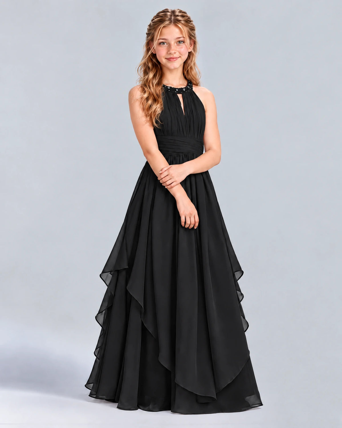 Black A-line Junior Bridesmaid Dress Front