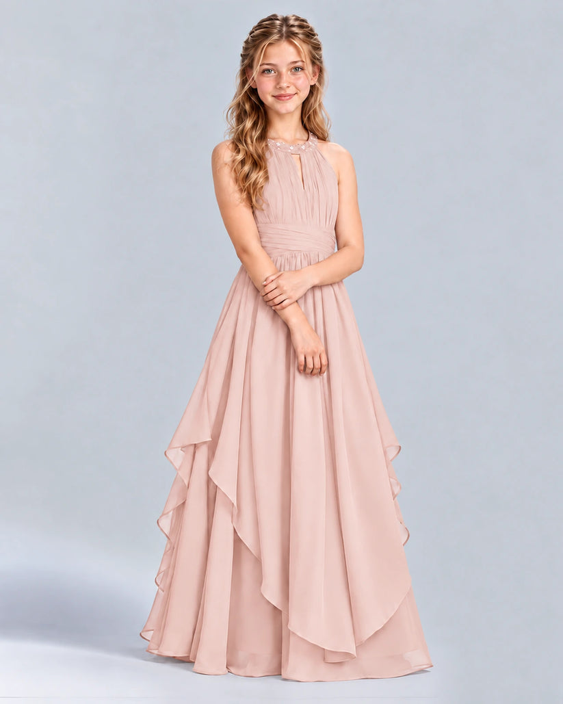 Blush Pink A-line Junior Bridesmaid Dress Front