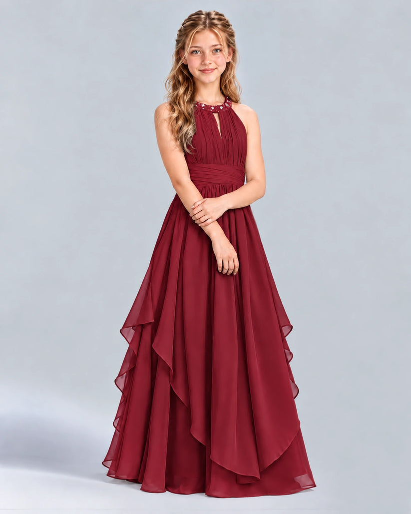 Burgundy A-line Junior Bridesmaid Dress Front