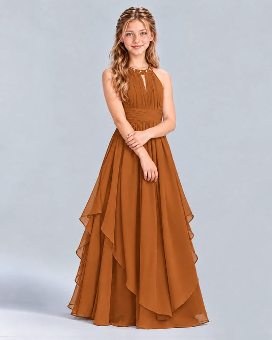 Burnt Orange A-line Junior Bridesmaid Dress Front