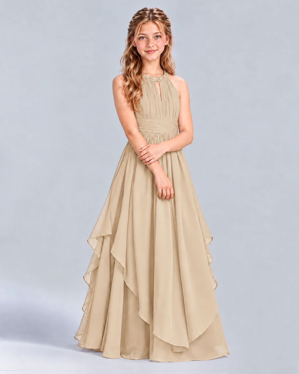 Champagne A-line Junior Bridesmaid Dress Front
