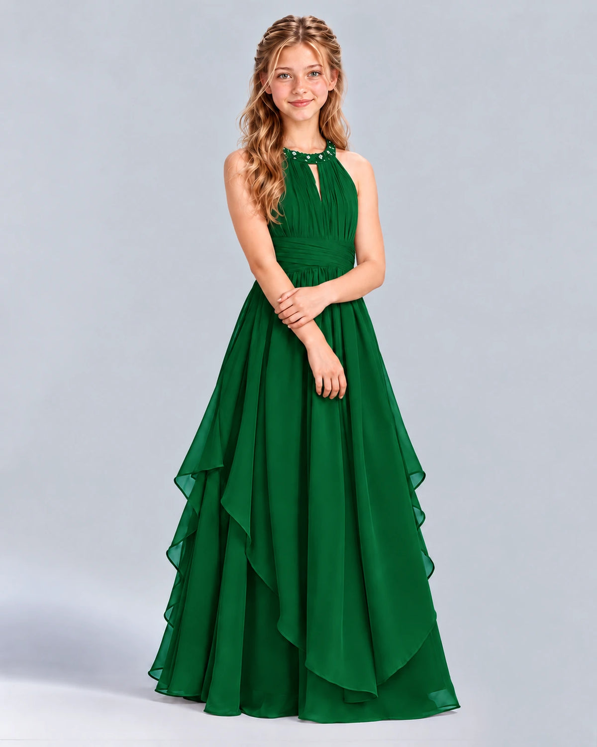 Dark Green A-line Junior Bridesmaid Dress Front
