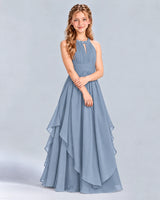 Dusty Blue A-line Junior Bridesmaid Dress Front