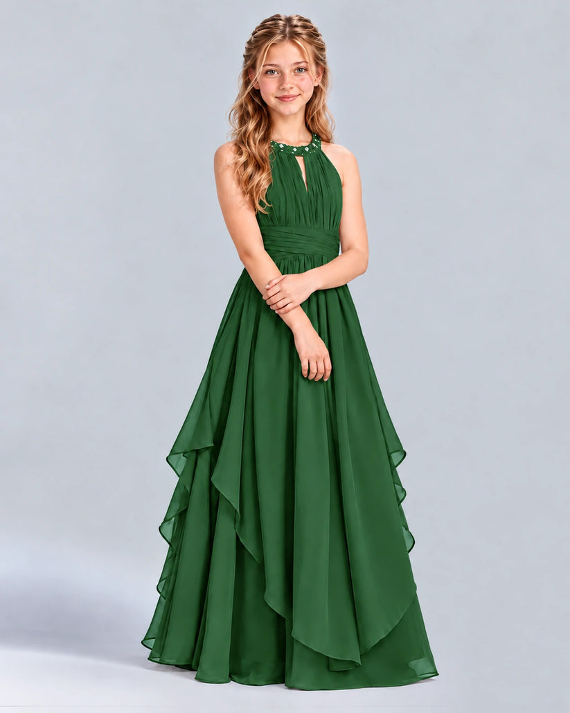 Emerald Green A-line Junior Bridesmaid Dress Front