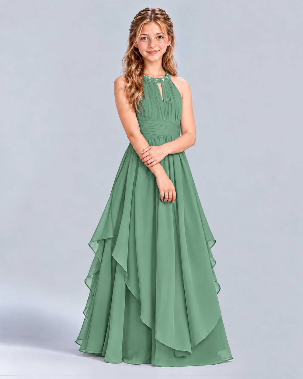 Eucalyptus A-line Junior Bridesmaid Dress Front