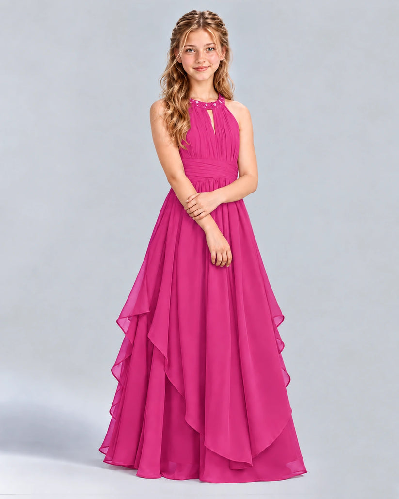 Hot Pink A-line Junior Bridesmaid Dress Front