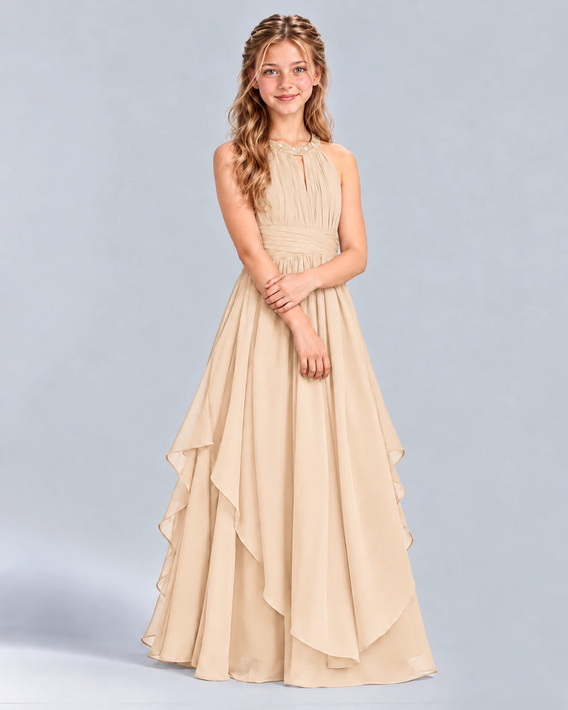 Peach A-line Junior Bridesmaid Dress Front
