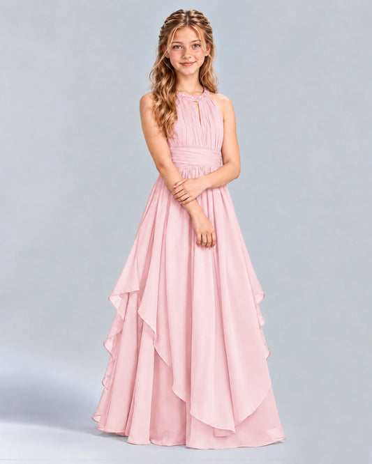 Pink A-line Junior Bridesmaid Dress Front