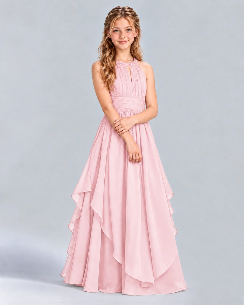 Pink A-line Junior Bridesmaid Dress Front