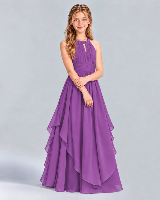 Purple A-line Junior Bridesmaid Dress Front