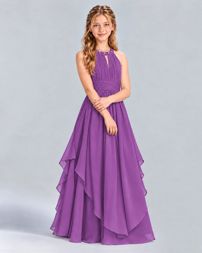 Purple A-line Junior Bridesmaid Dress Front
