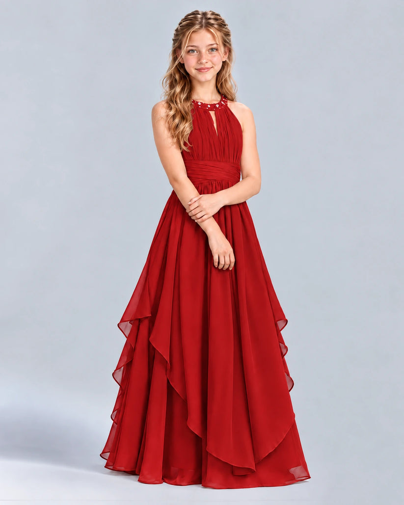 Red A-line Junior Bridesmaid Dress Front