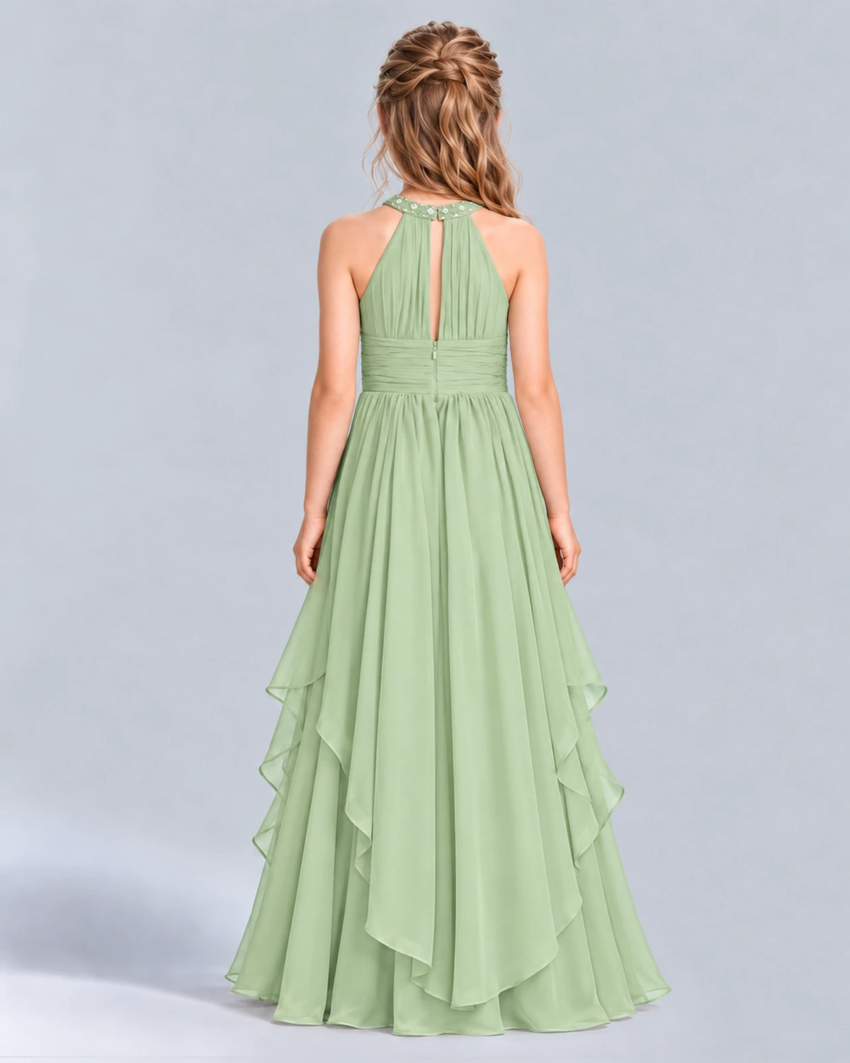 Sage Green A-line Junior Bridesmaid Dress Back [Shared]
