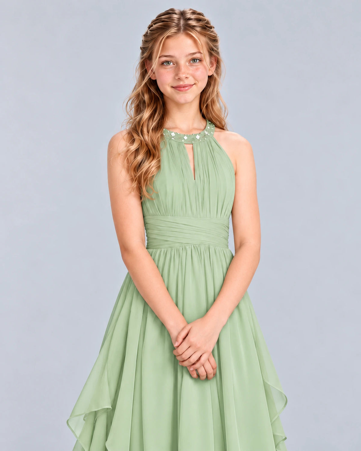 Sage Green A-line Junior Bridesmaid Dress Detail [Shared]