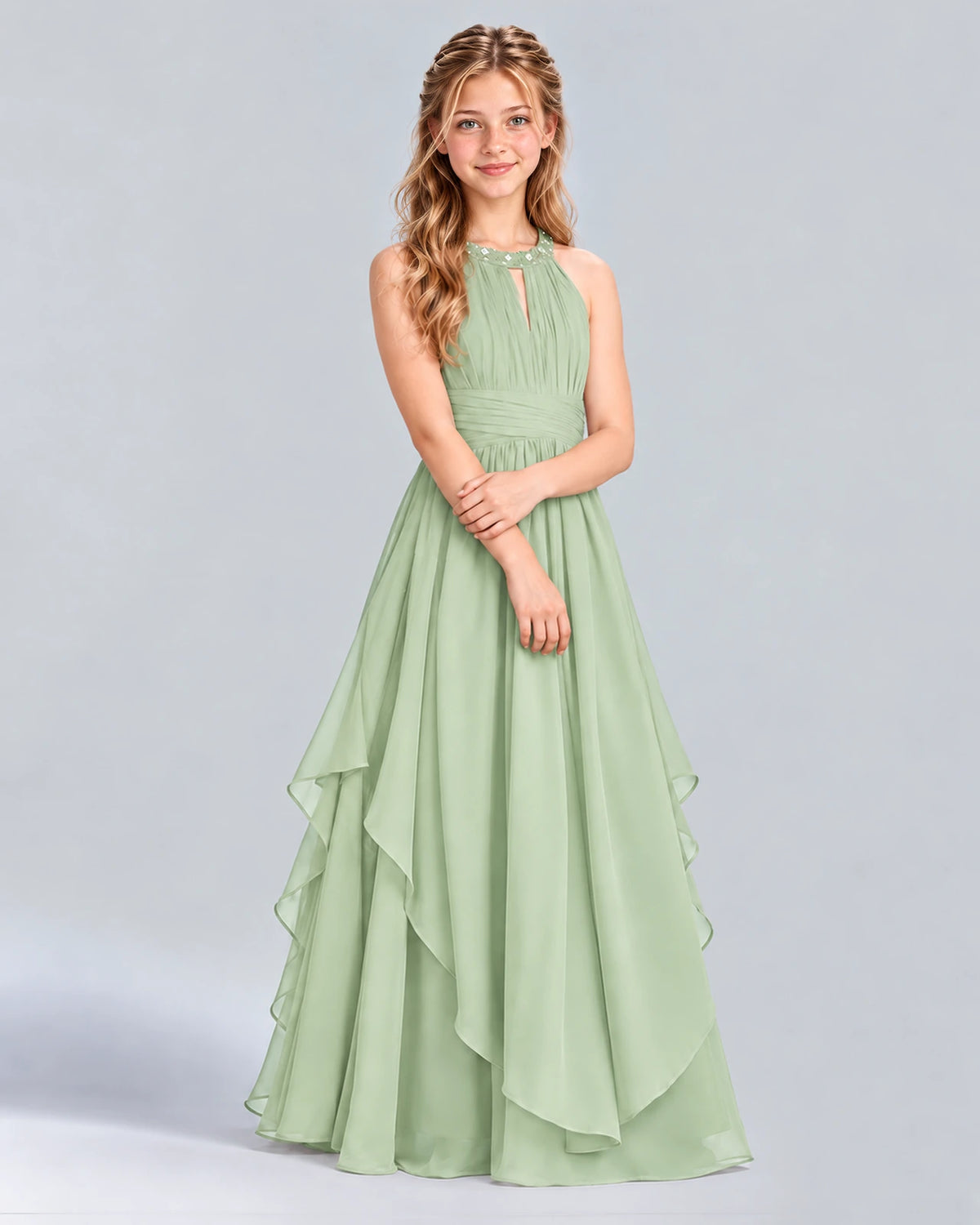 Sage Green A-line Junior Bridesmaid Dress Front