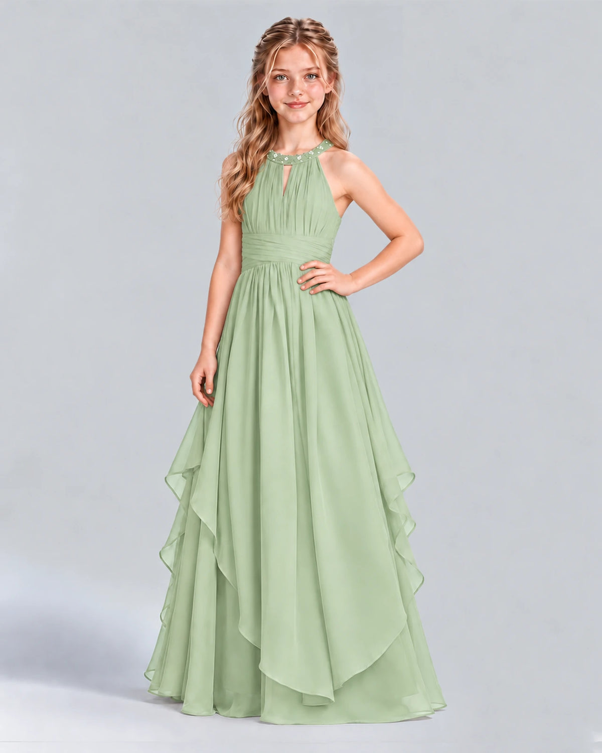 Sage Green A-line Junior Bridesmaid Dress Side [Shared]
