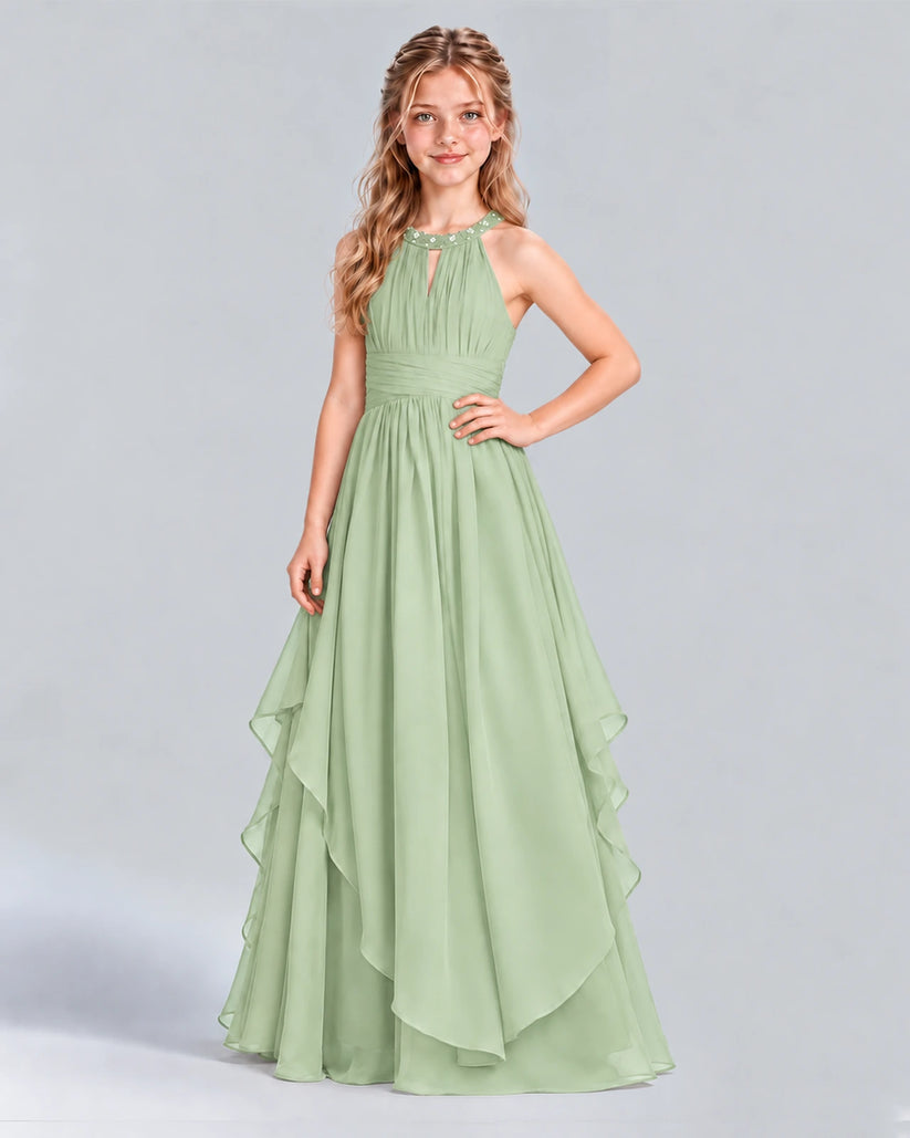 Sage Green A-line Junior Bridesmaid Dress Side [Shared]