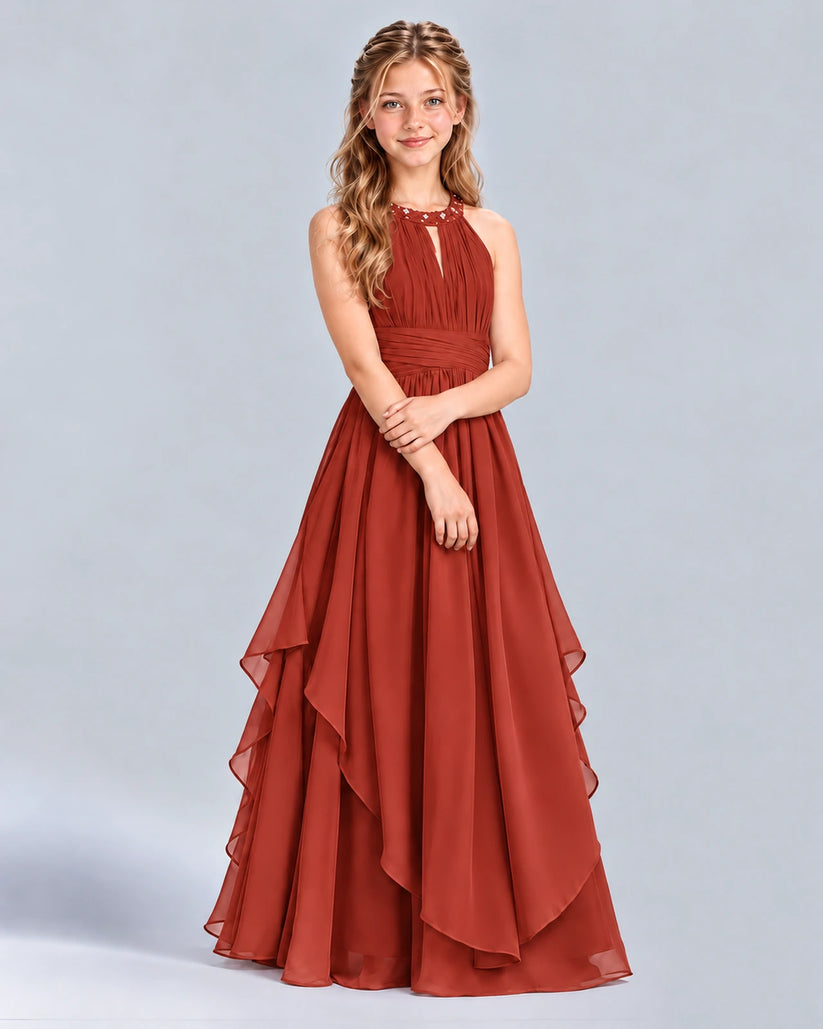 Vermilion A-line Junior Bridesmaid Dress Front
