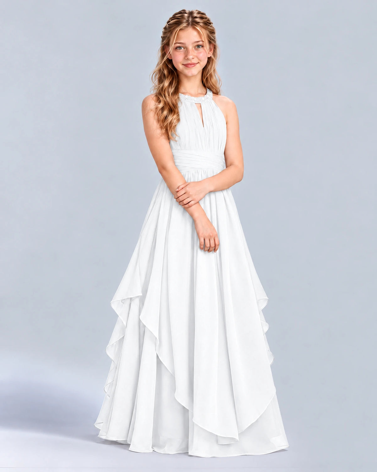 White A-line Junior Bridesmaid Dress Front