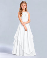 White A-line Junior Bridesmaid Dress Front