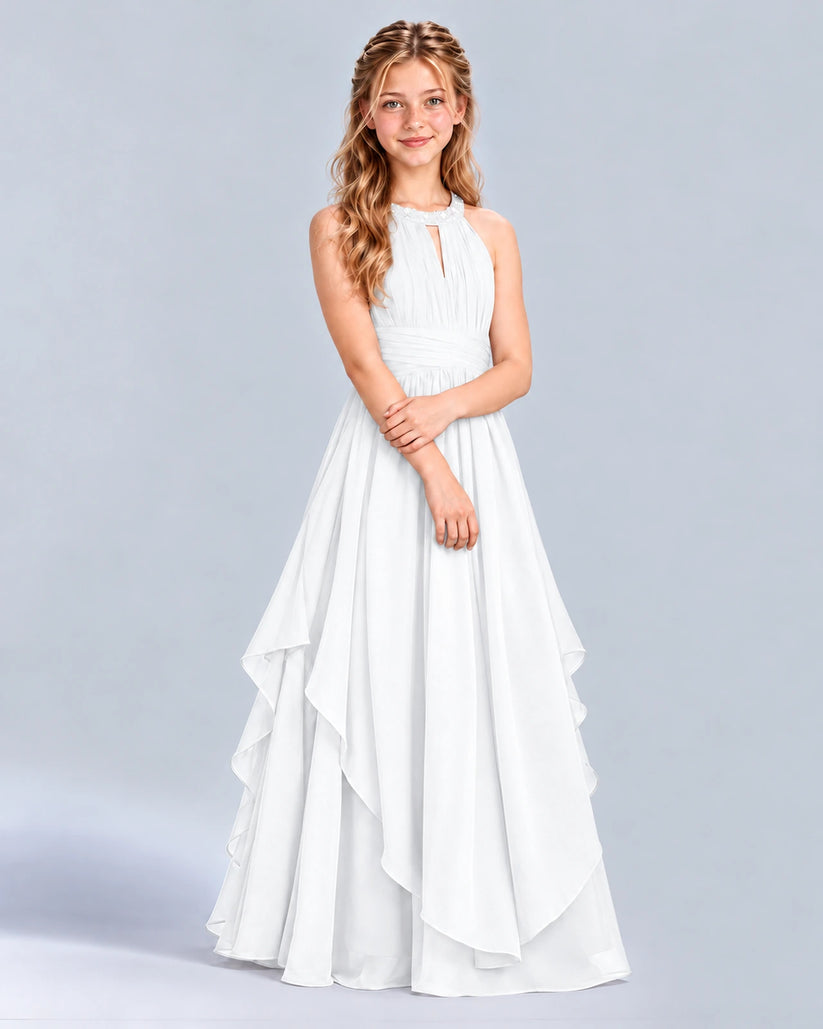 White A-line Junior Bridesmaid Dress Front