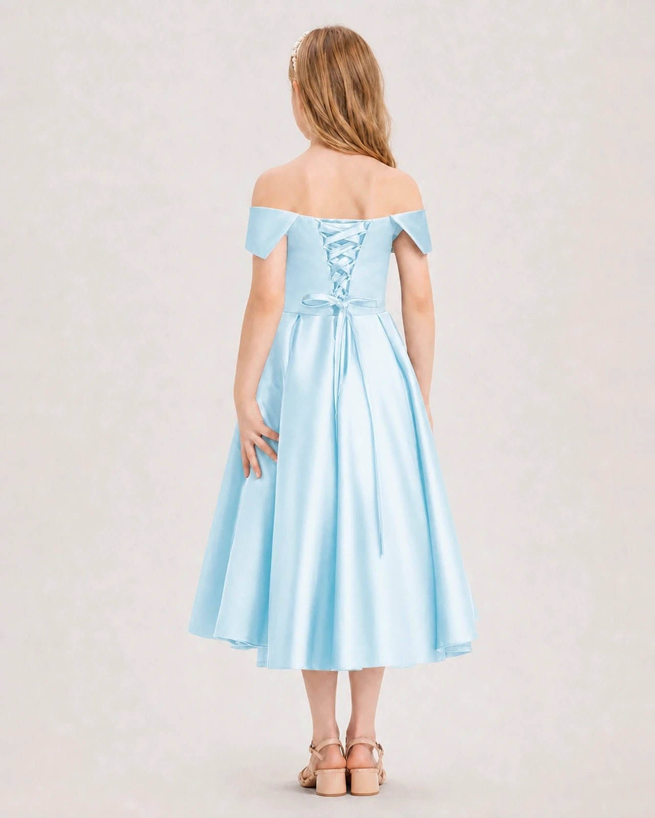 Dideyttawl Off the Shoulder Satin Girl Formal Dress with Lace-Up