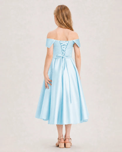Dideyttawl Off the Shoulder Satin Girl Formal Dress with Lace-Up