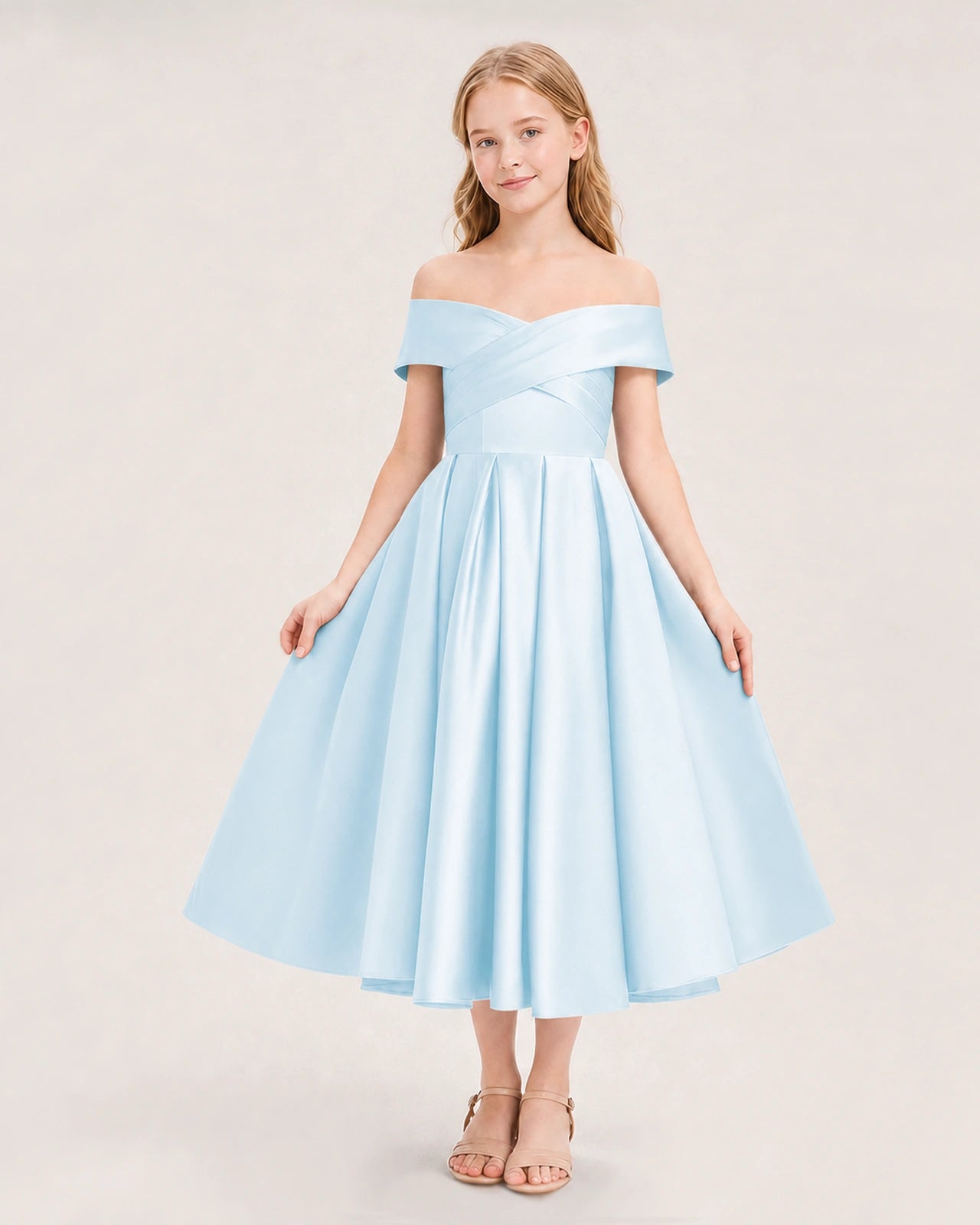 Dideyttawl Off the Shoulder Satin Girl Formal Dress with Lace-Up
