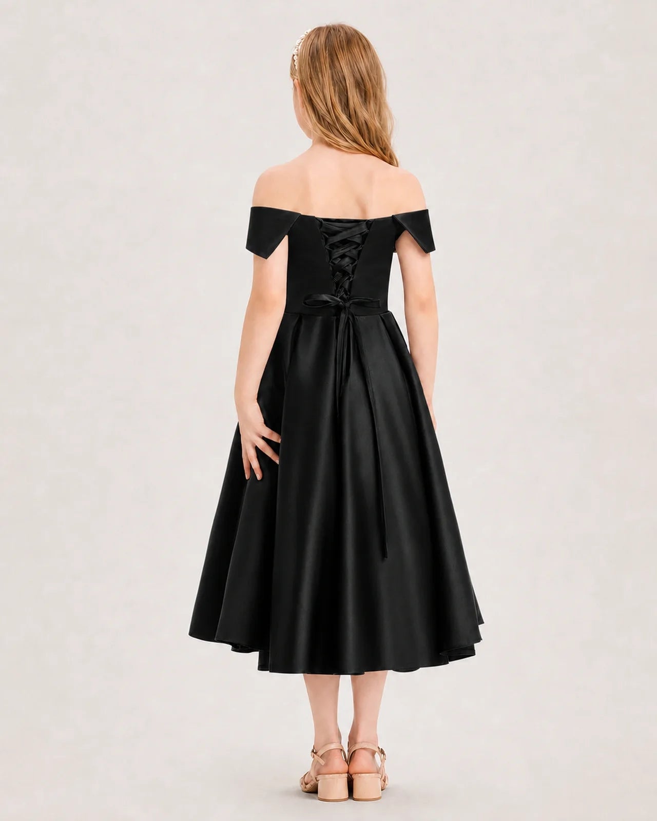 Dideyttawl Off the Shoulder Satin Girl Formal Dress with Lace-Up