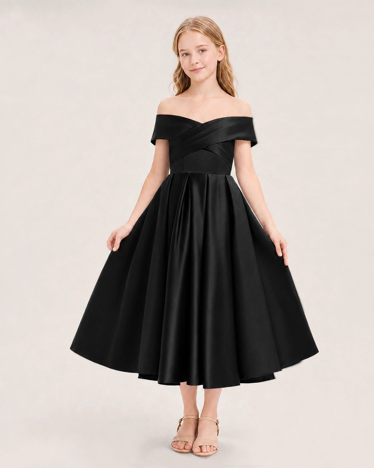Dideyttawl Off the Shoulder Satin Girl Formal Dress with Lace-Up