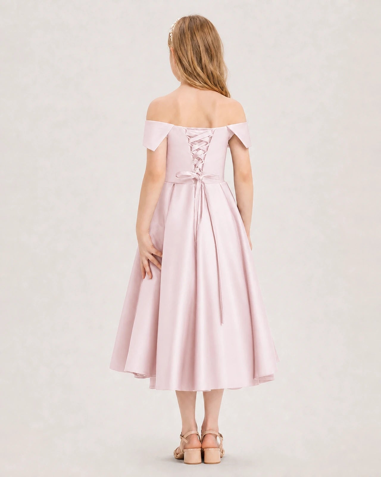 Dideyttawl Off the Shoulder Satin Girl Formal Dress with Lace-Up