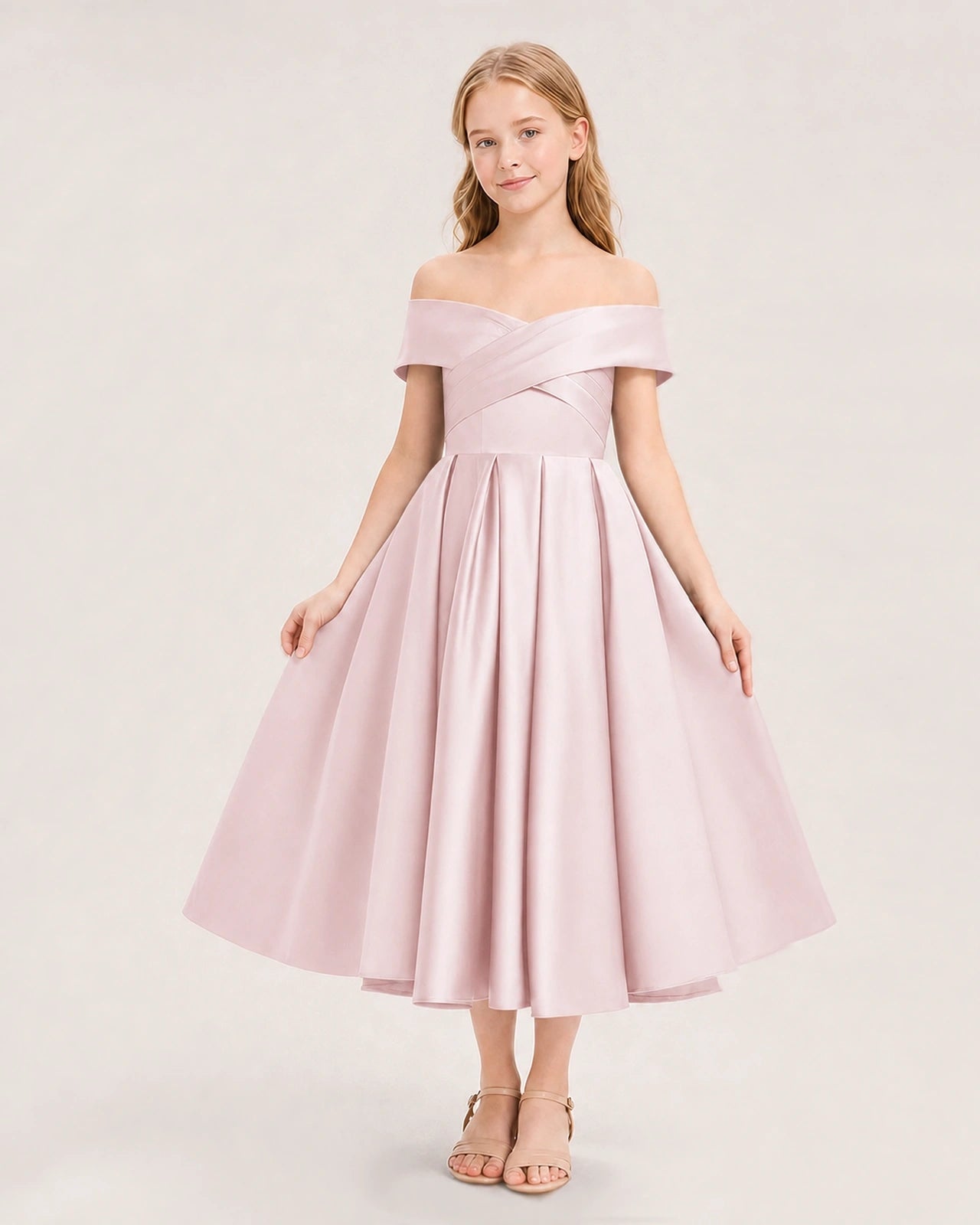 Dideyttawl Off the Shoulder Satin Girl Formal Dress with Lace-Up