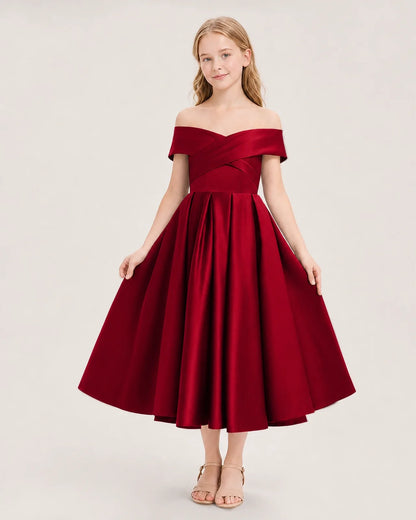 Dideyttawl Off the Shoulder Satin Girl Formal Dress with Lace-Up