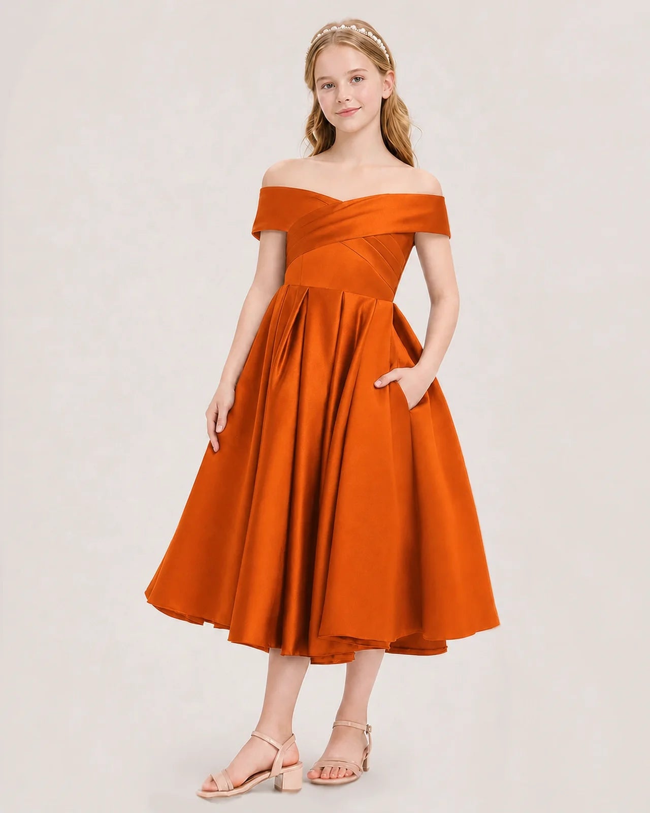 Dideyttawl Off the Shoulder Satin Girl Formal Dress with Lace-Up