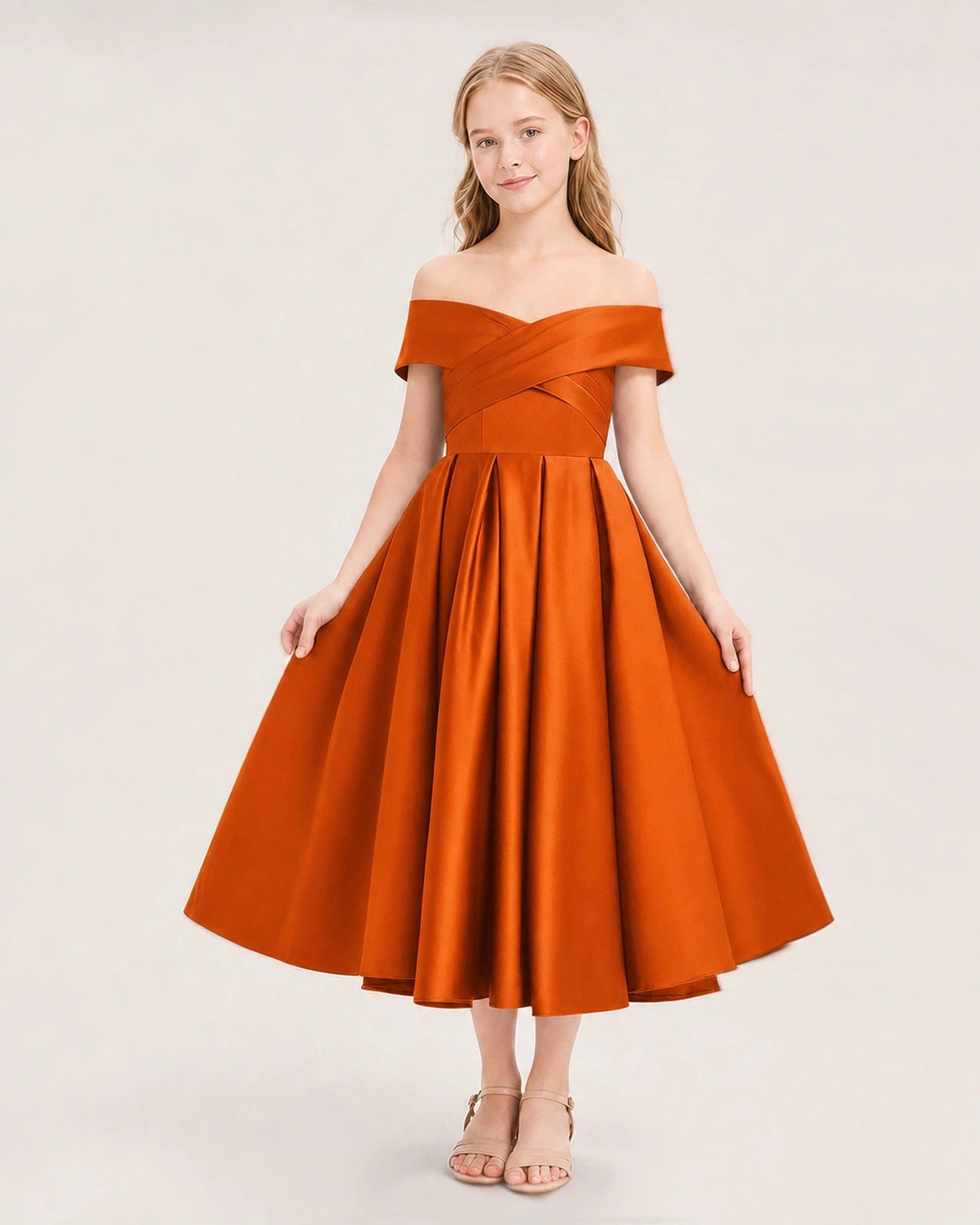 Dideyttawl Off the Shoulder Satin Girl Formal Dress with Lace-Up