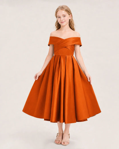 Dideyttawl Off the Shoulder Satin Girl Formal Dress with Lace-Up