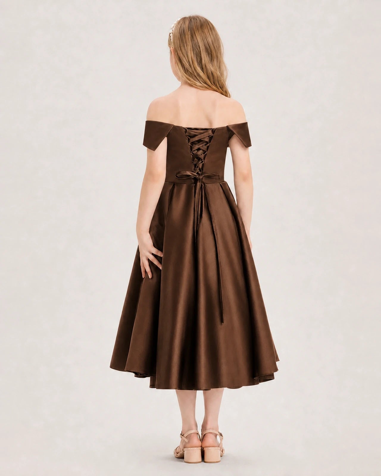 Dideyttawl Off the Shoulder Satin Girl Formal Dress with Lace-Up